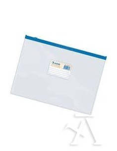 BOLSA ZIPPER Fº APAISADO PVC TRANSPARENTE CIERRE AZUL